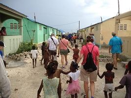 Haiti Relief Flight St Mary Group Walking